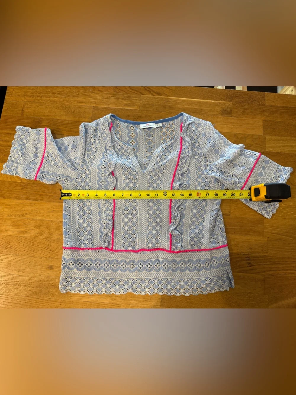 Vineyard Vines Light Blue Lace Top with Pink Trim